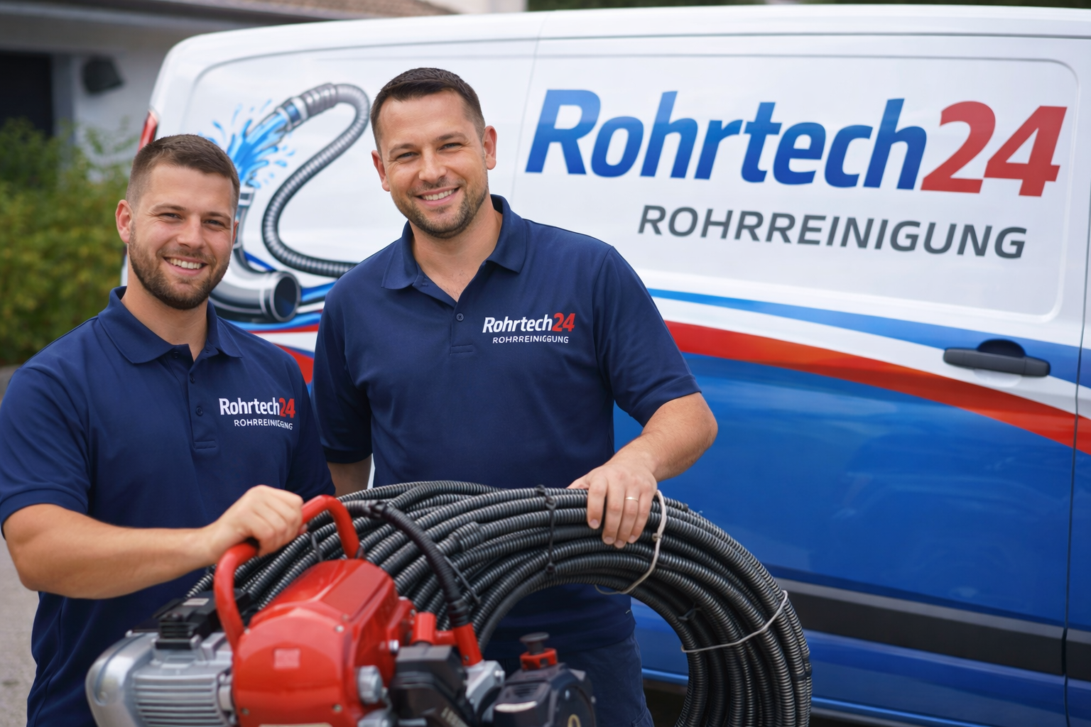 Techniker bei der Rohrreinigung vor Ort