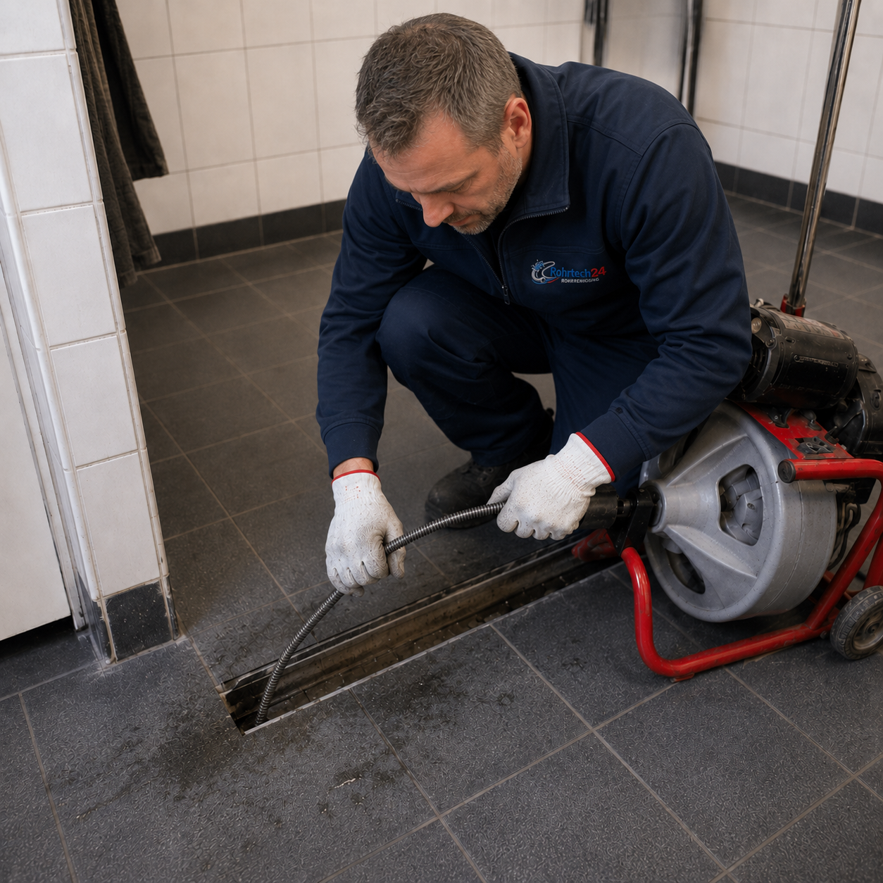 Kontrollierte mechanische Rohrreinigung mit Spiralmaschine an einem zugänglichen Leitungsabschnitt